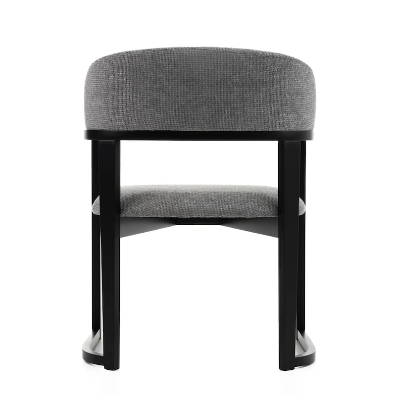 Cid Mary Dining Chair, Gray Fabric, Curved Black Solid Rubberwood Frame