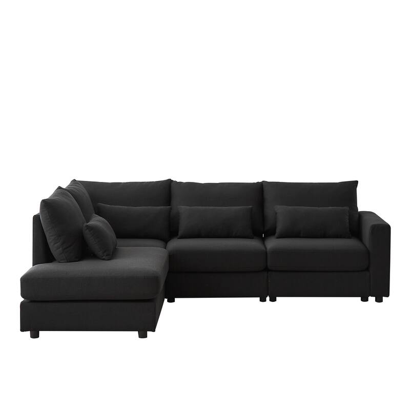 100.2" Linen L-Shaped Sectional Sofa with Ottoman & Lumbar Pillows