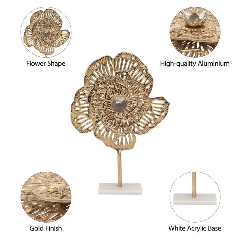 Sagebrook Home Aluminum Salma Gold Flower Statuary - Elegant Decorative Object