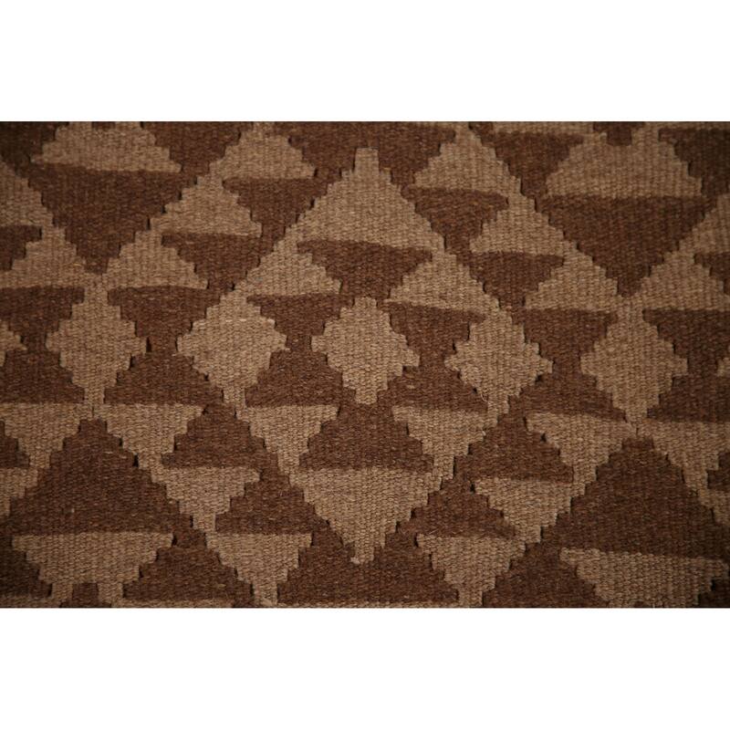Brown Kilim Rug Hand-woven Geometric Wool Foyer Carpet - 3'2" x 5'2"