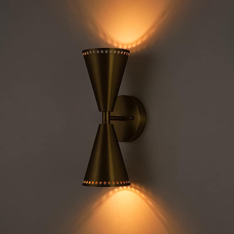 2-Light Mid-century Dual Cone Hourglass Up Down Wall Sconce