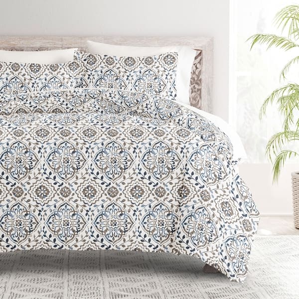 slide 2 of 7, Becky Cameron 3-Piece Botanical Patterned Duvet Cover Set Oasis Taupe - King