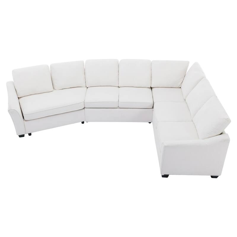 129.5" Sectional Sleeper Sofa with Pull-Out Bed Modern L-Shape Couch Bed