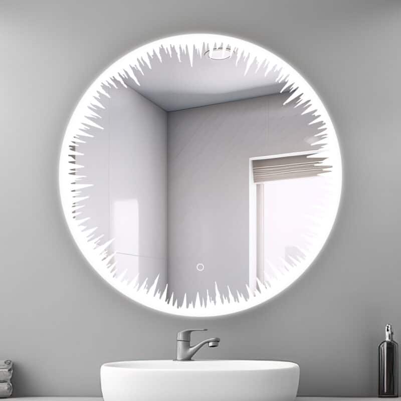 AQUADOM Flame LED Lighted Round Mirror With Dimmer, Defogger, Touch Control - 24"