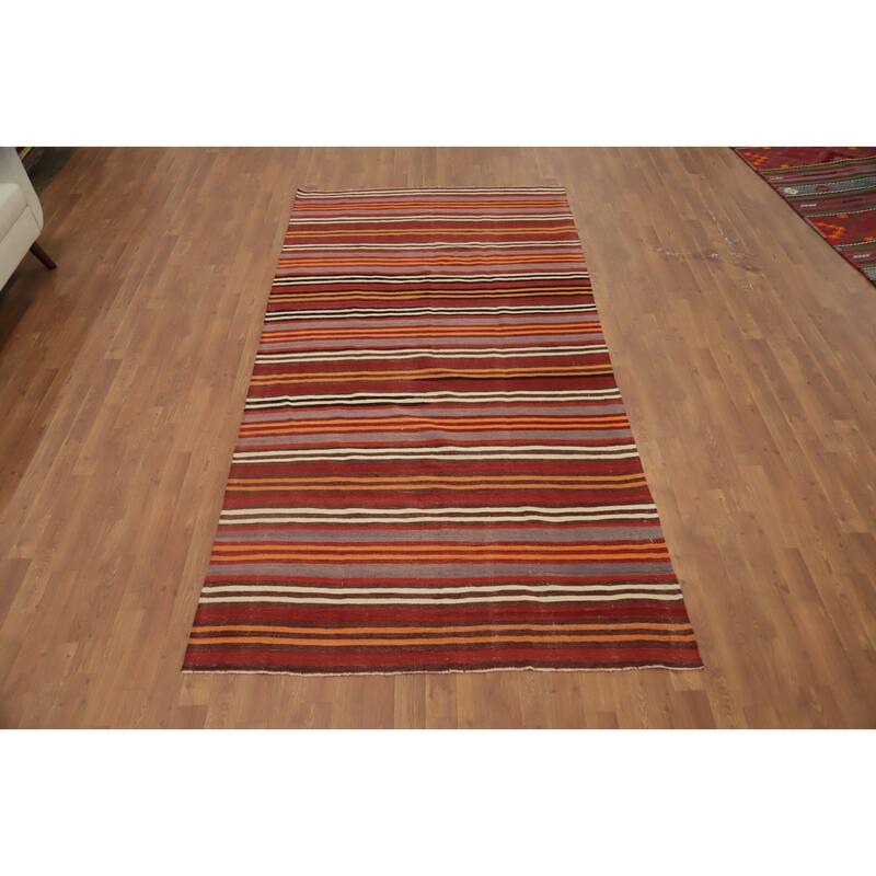 Hand Woven Oriental 100% Wool Carpet Southwestern Geometric Oranges & Rust Kilim Area Rug - 9' 4'' X 4' 10''