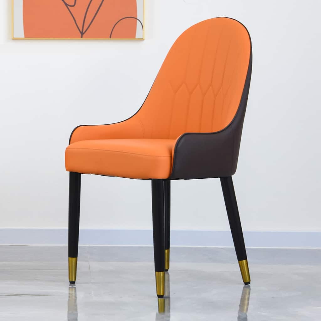 PU Leather Dining Chairs Set of 2, Upholstered Kitchen Side Chairs, Armless Dining Chairs with Curved Backrest