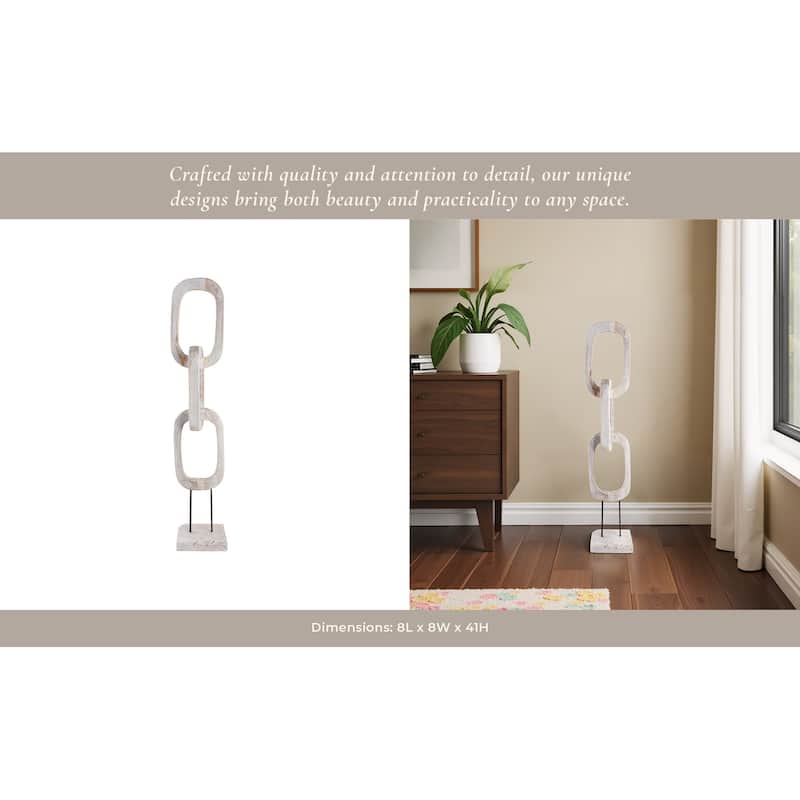 Wook and Iron Coastal Chain-Link Sculpture On Stand - 41" White - 8" x 8" x 41"
