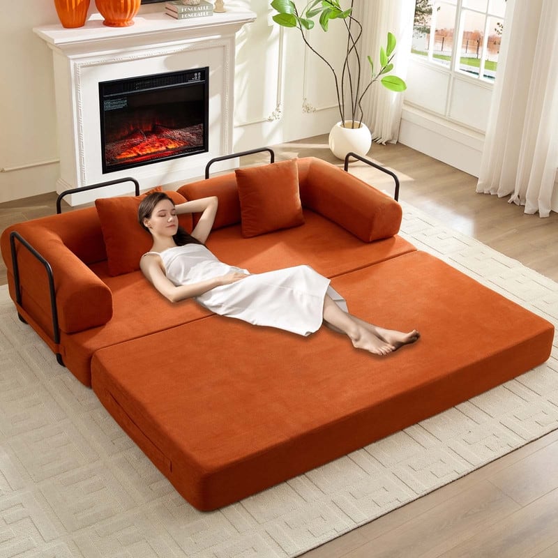 Mixoy Convertible Pull Out Sleeper Sofa Bed with Movable armrest,Folding Mattress Couch,Removable Washable Floor Sofa Bed