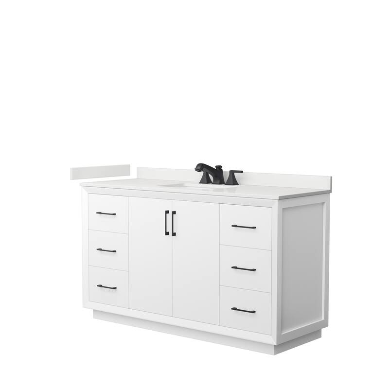 Strada 60-inch Single Vanity, Quartz Top - White, Black Trim, White Quartz Top