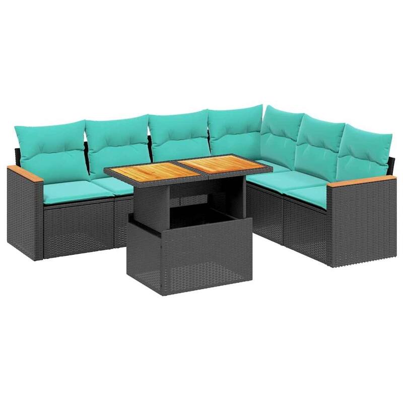 vidaXL Patio Sofa Set with Cushions Outdoor Furniture 7 Piece Poly Rattan - 24.4 x 24.4 x 27.2
