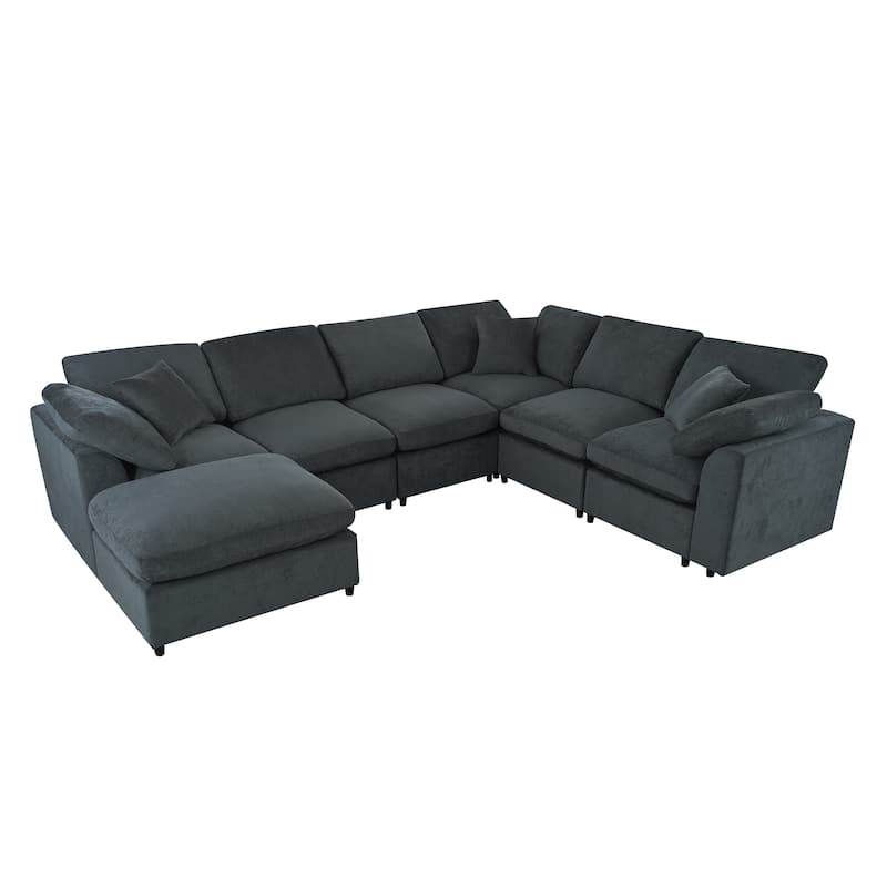 Roomfitters 7-Seater Modular Sectional Sofa with Ottoman, Extra Large L-Shape Chenille Upholstered Couch
