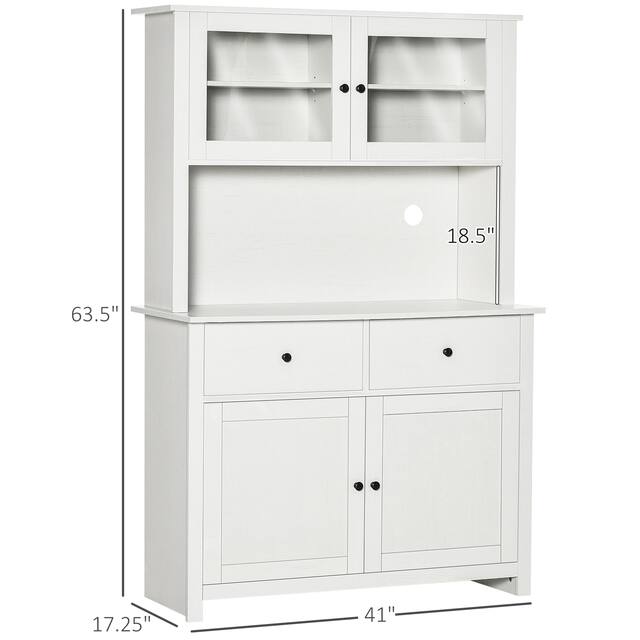 HOMCOM 63.5" Kitchen Buffet with Hutch, Pantry Storage Cabinet with 4 Shelves, Drawers, Framed Glass Doors