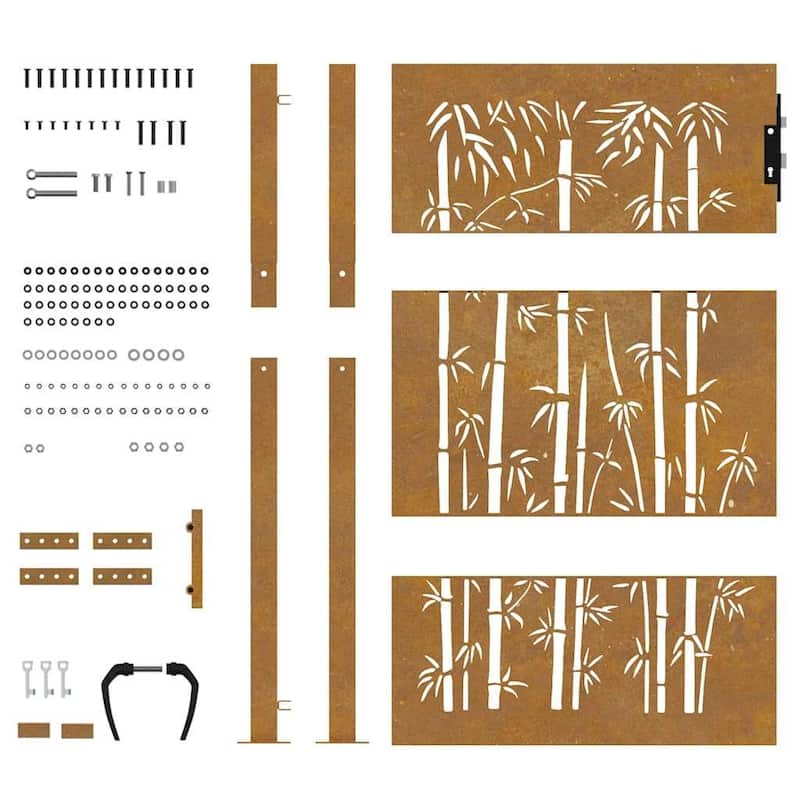 vidaXL Garden Gate Decorative Door Outdoor Fence Corten Steel Bamboo Design