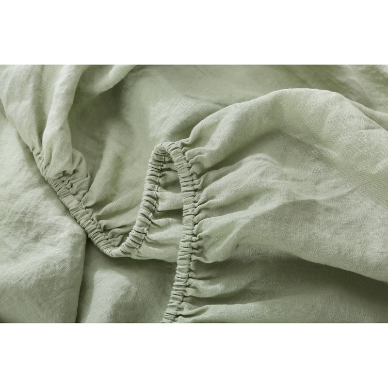 Highland Feather 100% Ultra Soft French Linen Fitted Sheet Set - 1 Fitted Sheet & 2 Pillowcases - Queen - Sage Green