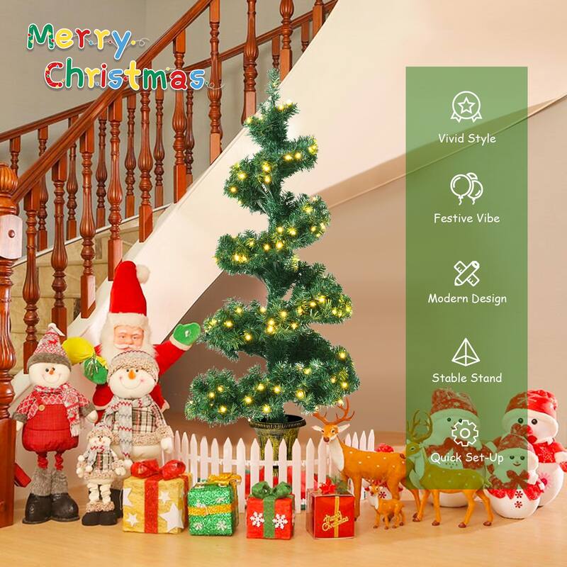 Gymax 4 ft Pre-Lit Spiral Topiary Christmas Tree Artificial Helical - See Details