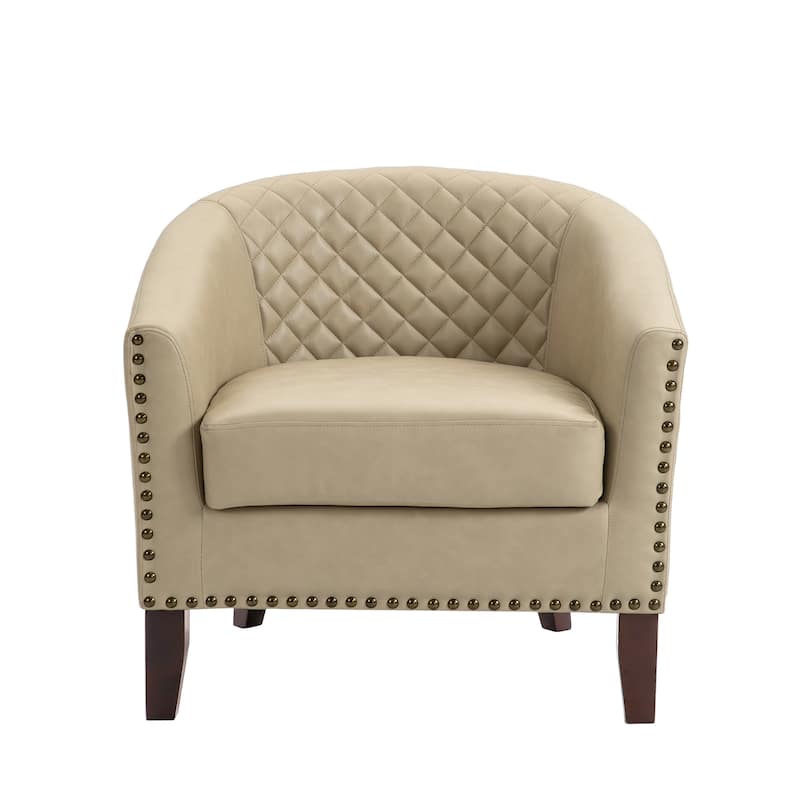 2 Set 29" W Vegan Leather Barrel Accent Chairs with Nailheads Trim