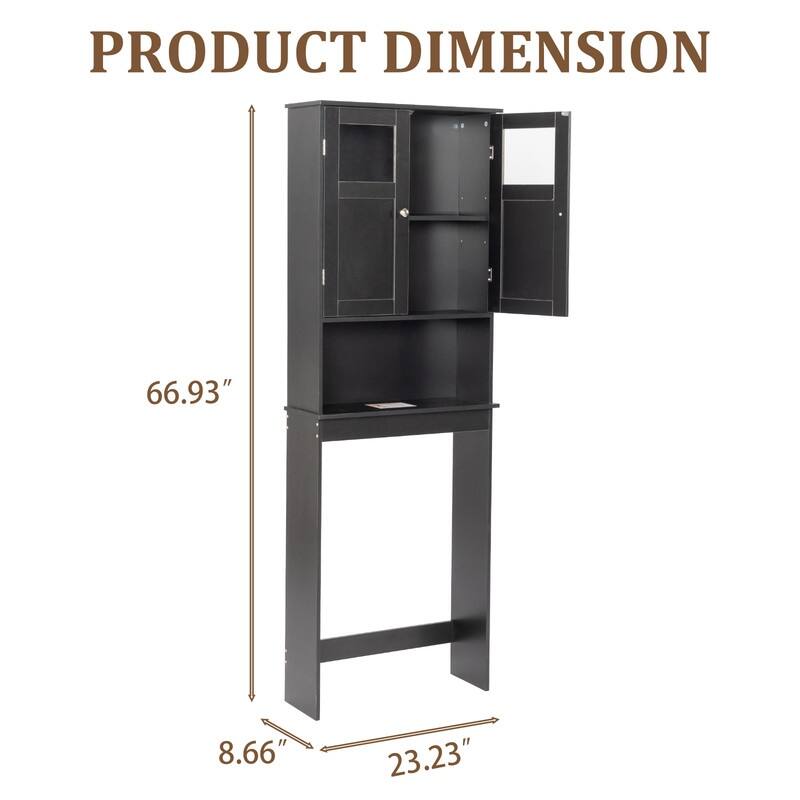 66.9'' Black Toilet Cabinet with 2 Doors