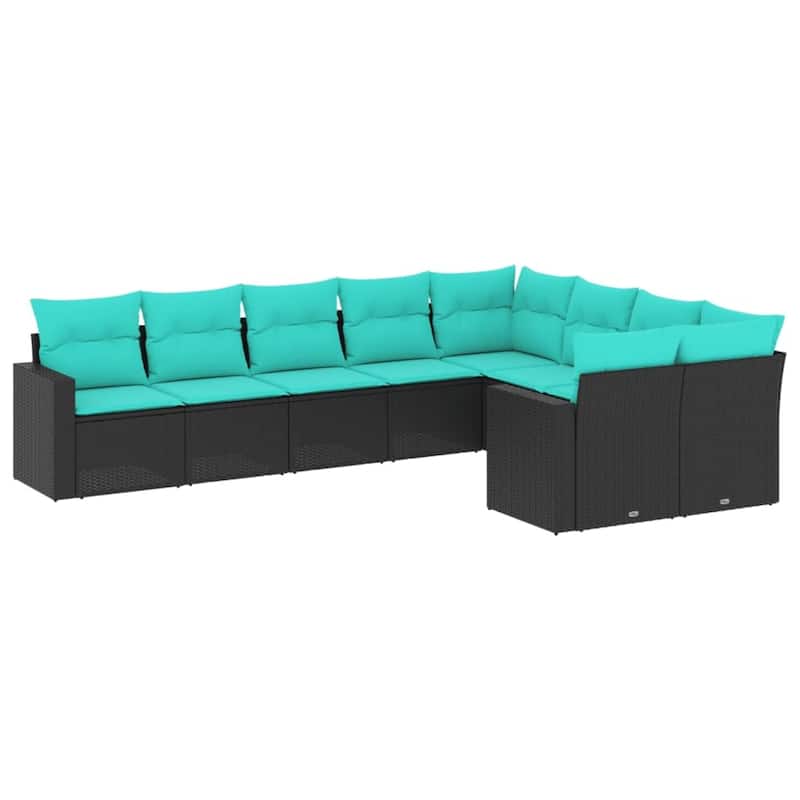 vidaXL 9/10 Piece Patio Sofa Set with Cushions Black Poly Rattan - 24.4" x 24.4" x 27.2"