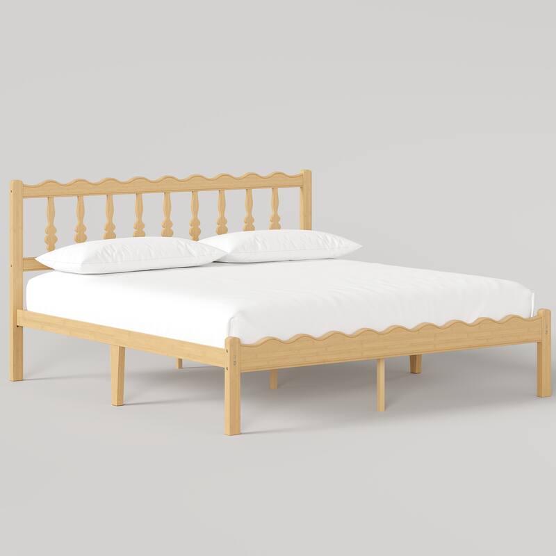 Solid Bamboo Bed Frame with Headboard, Heavy Duty Metal Slat Support, Easy Assembly