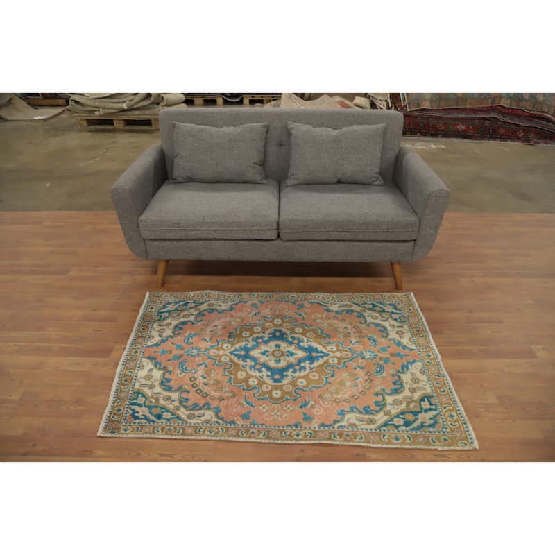 Hand Knotted Oriental 100% Wool Carpet Traditional Floral Coral Tabriz Area Rug - 4' 9'' X 3' 0''