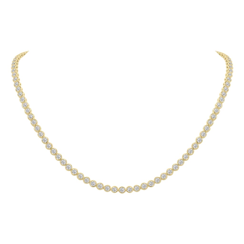 Marquee 10 Carat TW Round Lab Grown Diamond Bezel Set Necklace in 14K Yellow Gold