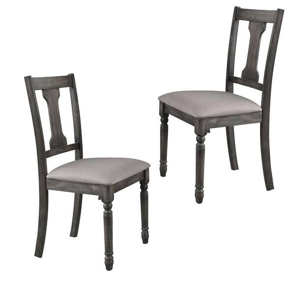 slide 2 of 6, Wooden Side Chairs with Linen Padded Seat and Splat back Design, Gray and Beige, Set of Two