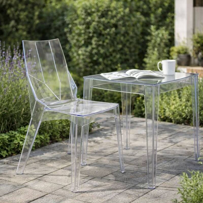 Outdoor Dining Chair Set of 4, Geometric Design, Transparent Clear