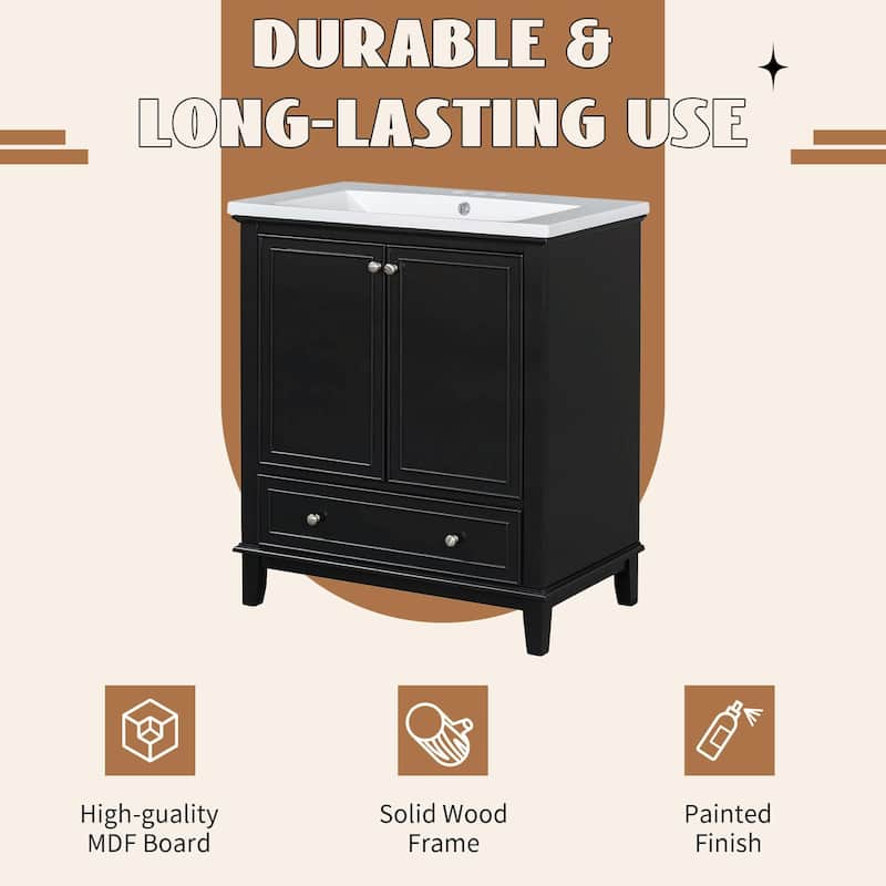 30" Bathroom Vanity Base Cabinet with Doors and Drawer