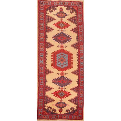 Hand Knotted Oriental 100% Wool Carpet Traditional Geometric Beige & Ivories Sarab Runner Rug - 9' 9'' X 3' 4''