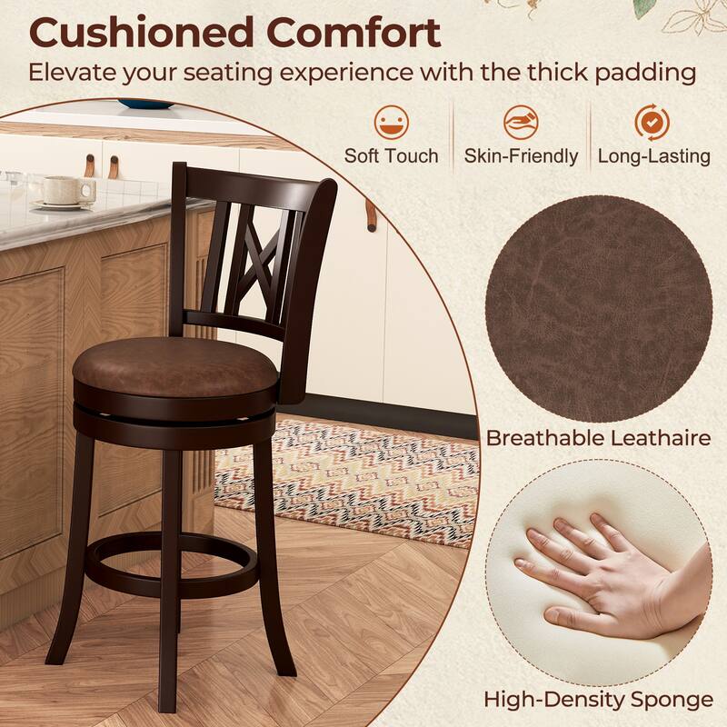 Gymax Set of 2 Bar Stools 26'' Swivel Bar Chairs w/ Footrest Hollowed