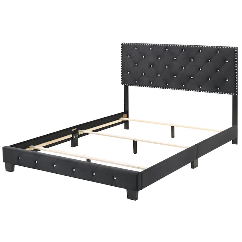 Coastal Craftsman Bed - Soft Velvet Upholstered Bed Frame - Modern Bedroom Bed
