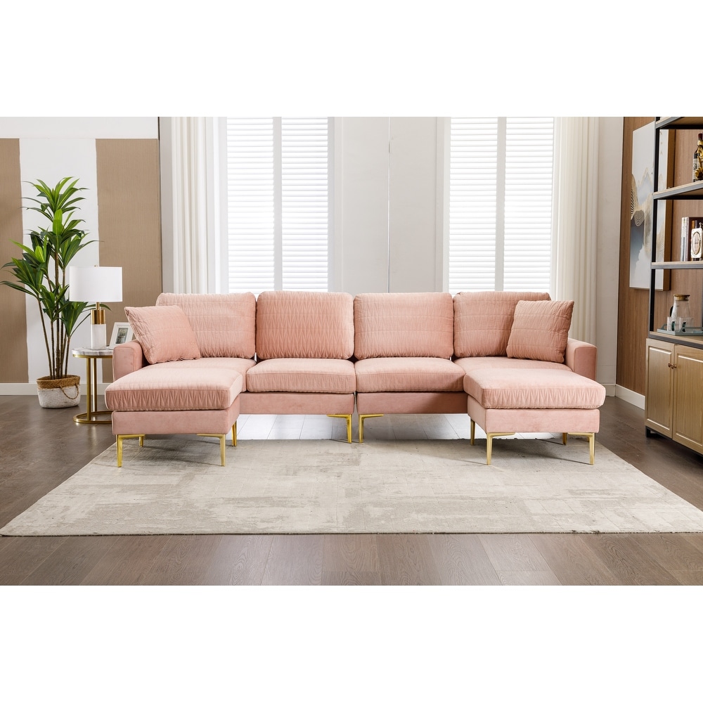 Pink velvet store tufted sectional