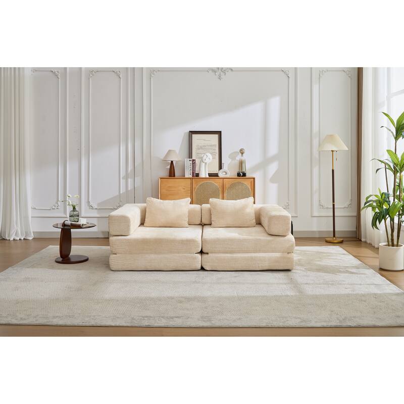 2-in-1 Foldable Sofa Bed Floor Sofa Couch with Armrests, Convertible Lounge Sofa for Living Room Bedroom