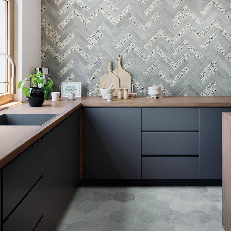 Merola Tile Atlas Hex Grey 8-5/8" x 9-7/8" Porcelain Floor and Wall Tile