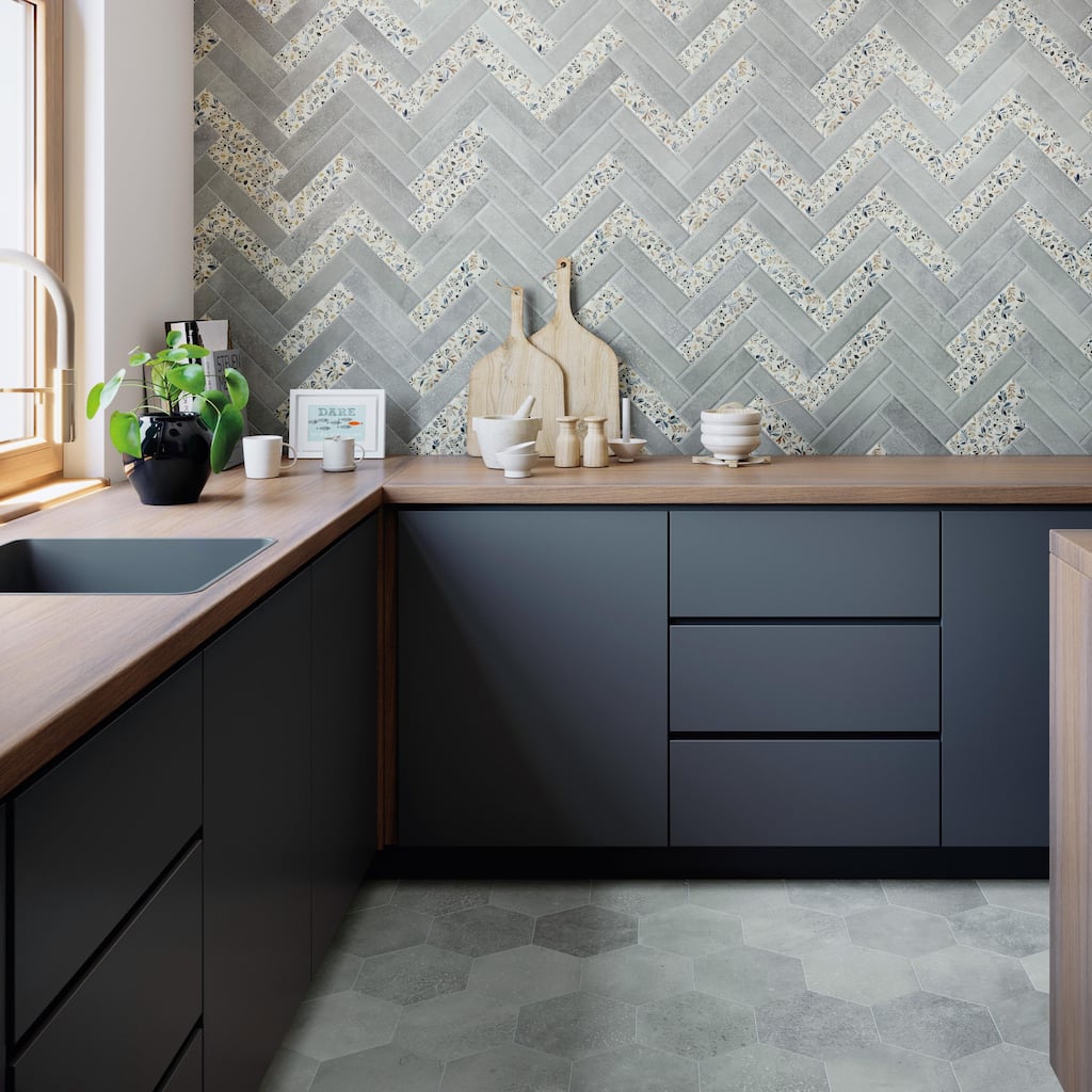 Merola Tile Atlas Hex Grey 8-5/8" x 9-7/8" Porcelain Floor and Wall Tile