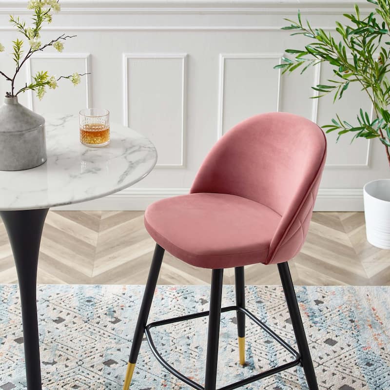 Modway Cordial Performance Velvet Dining Bar Stools in Mint, Set of 2