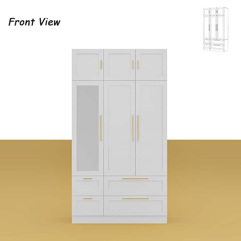 Modern White Wardrobe Closet with Mirror - Multi-Functional Bedroom Storage Cabinet