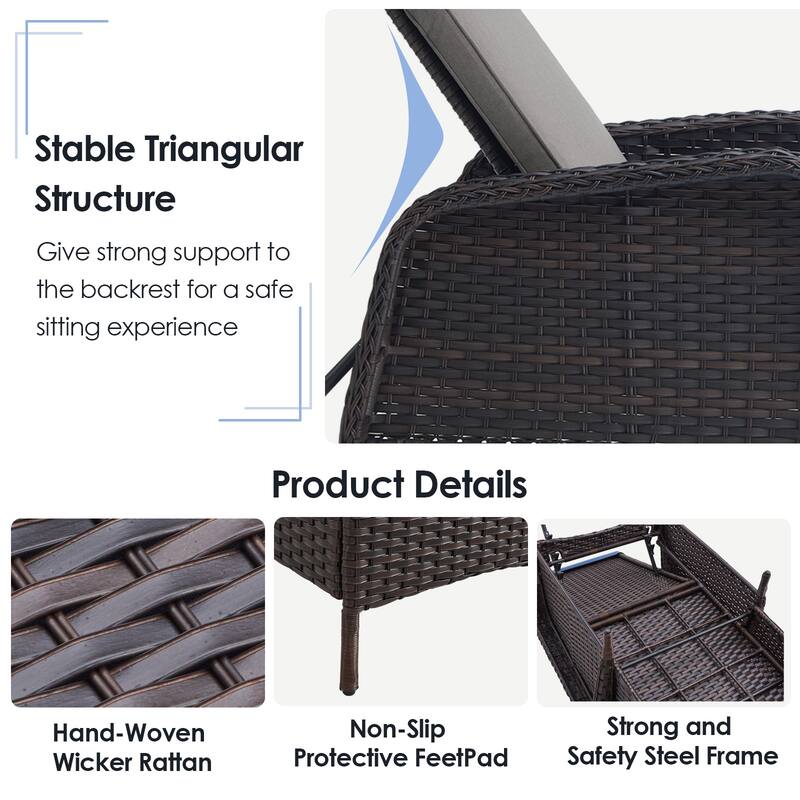 Outdoor Chaise Lounge Chairs for Outside Brown - Grey