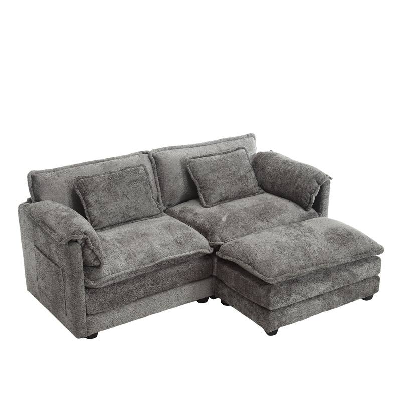 Chenille Fabric Double Sofa with High-Density Sponge Filling, Removable Armrests, and Side Storage Bags