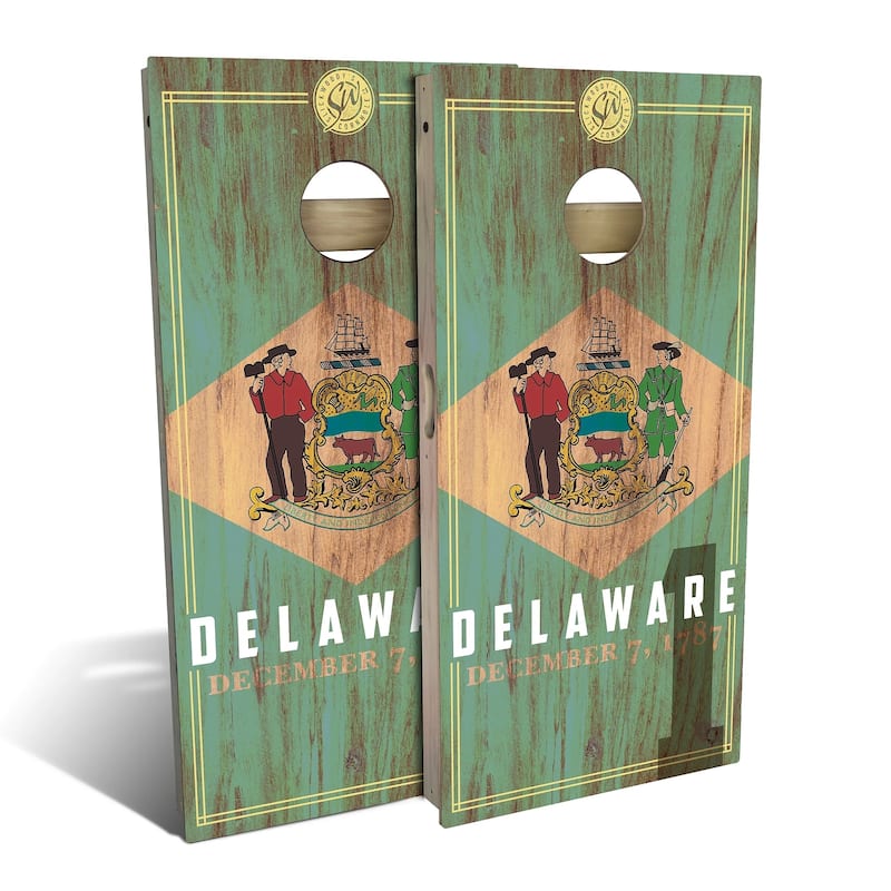 Delaware State Flag 2 Outdoor Cornhole Board Set - Backyard 2x4 - Include Carrying Case