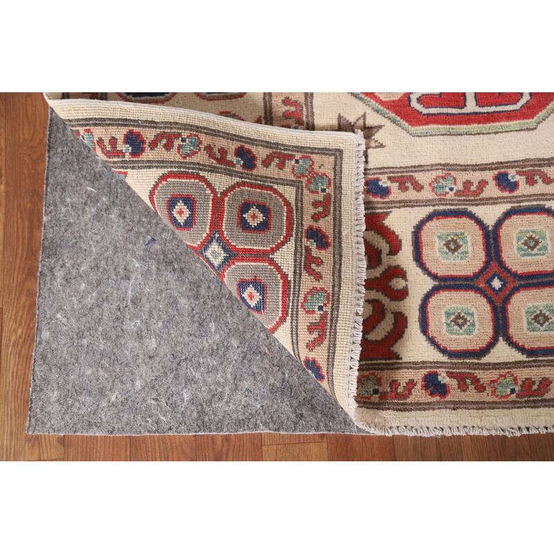 Hand Knotted Oriental 100% Wool Carpet Traditional Geometric Beige & Ivories Kazak Area Rug - 9' 7'' X 6' 7''
