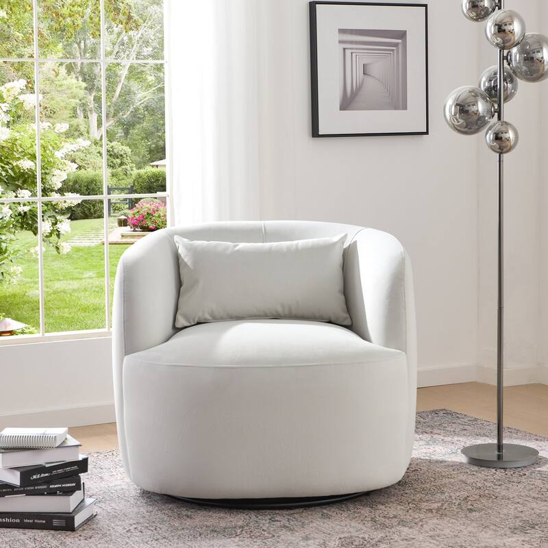 KINWELL 34" Wide Velvet Upholstered Swivel Accent Chair with Toss Pillow