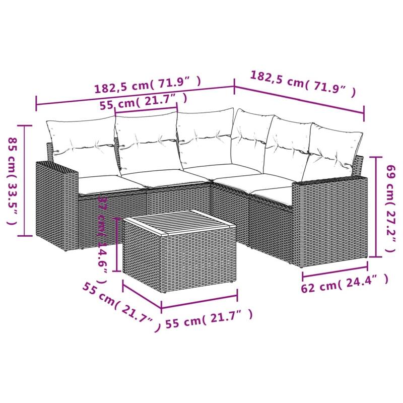 vidaXL Patio Sofa Set with Cushions Outdoor Furniture 6 Piece Poly Rattan