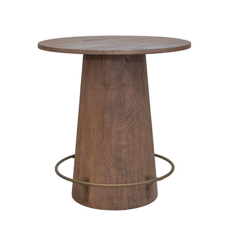 Kohl 39 Inch Bistro Table, Round Top, Mango Wood, Gold Iron Footrest