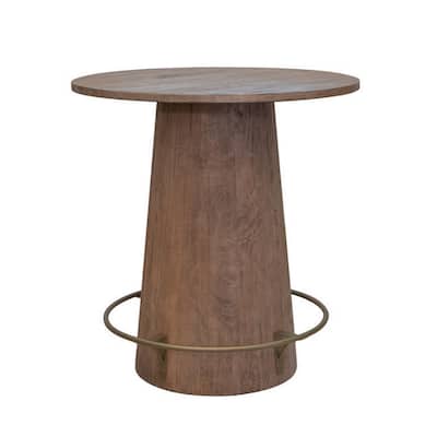 Kohl 39 Inch Bistro Table, Round Top, Mango Wood, Gold Iron Footrest