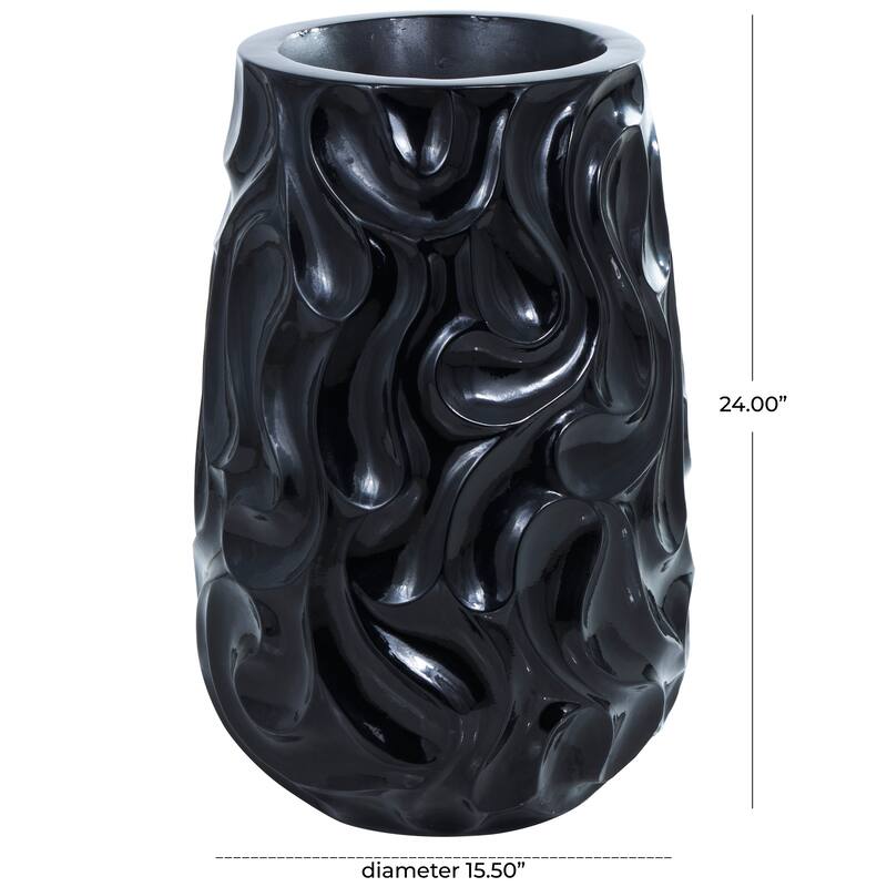 Black Resin Large Wavy Textured Floor Vase