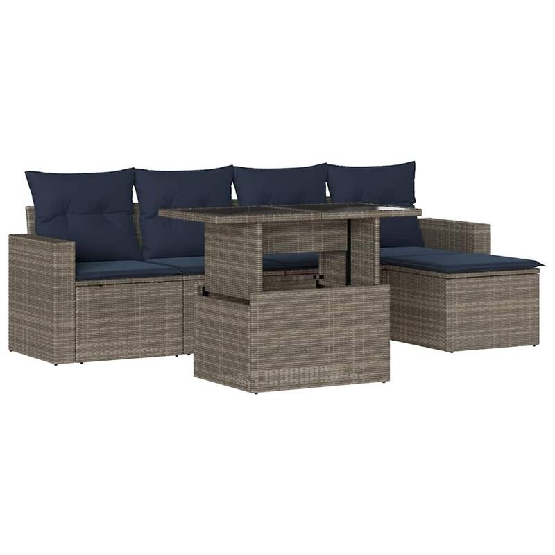 vidaXL Patio Sofa Set with Cushions and Table Outdoor 6 Piece Poly Rattan - 21.7 x 24.4 x 27.2