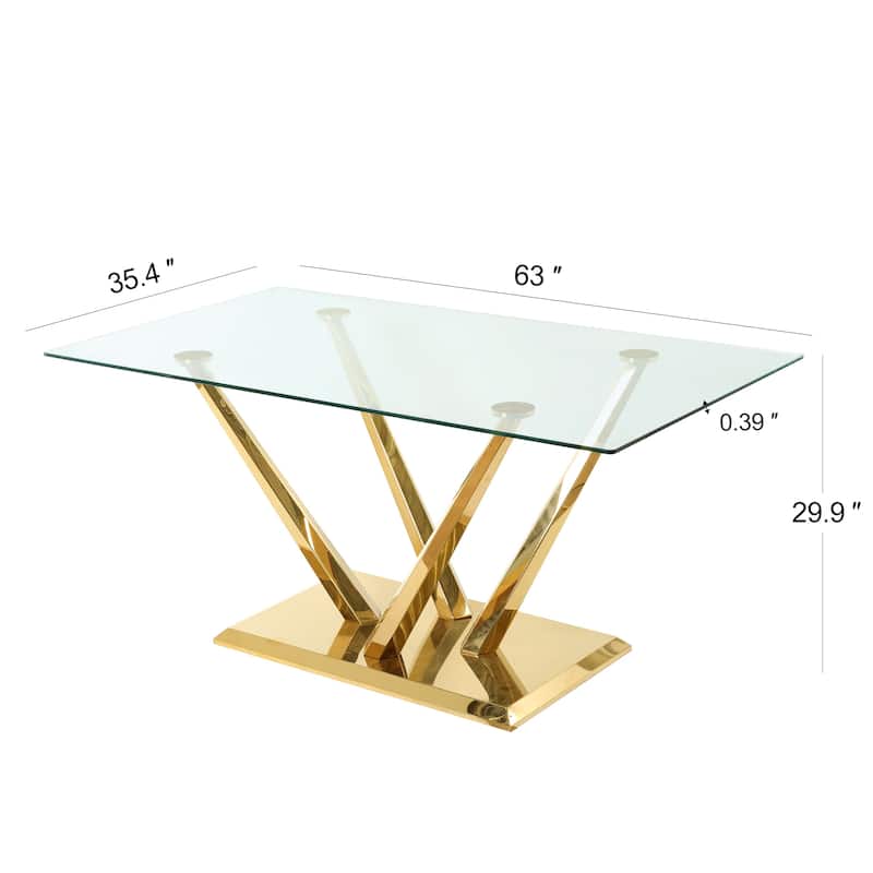 5-Piece Rectangular Dining Table Set for 4 Modern 63" Tempered Glass Kitchen Table with 4 Chairs, Luxury Dining Room Table Set