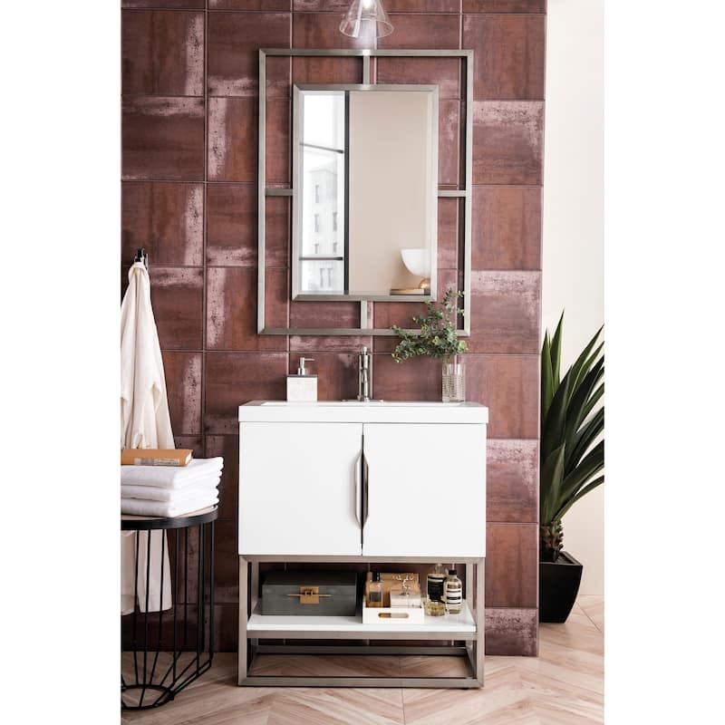 James Martin Vanities Columbia 31.5" Single Vanity, Glossy White with White Glossy Composite Stone Top