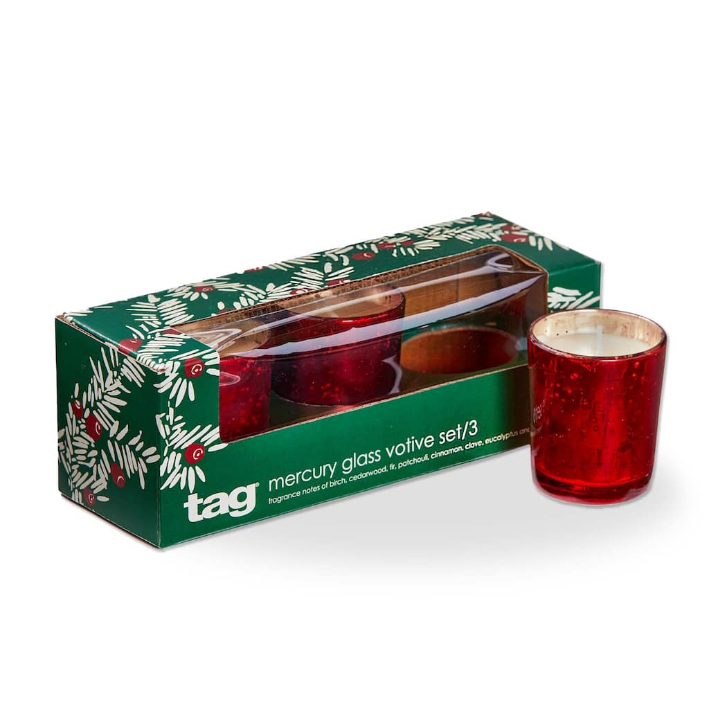 Winter Bonfire Scented Mercury Votive Candle - Red Wax, 9 Hour Burn Time, Perfect for Christmas Decor, 2x2x2.5 in